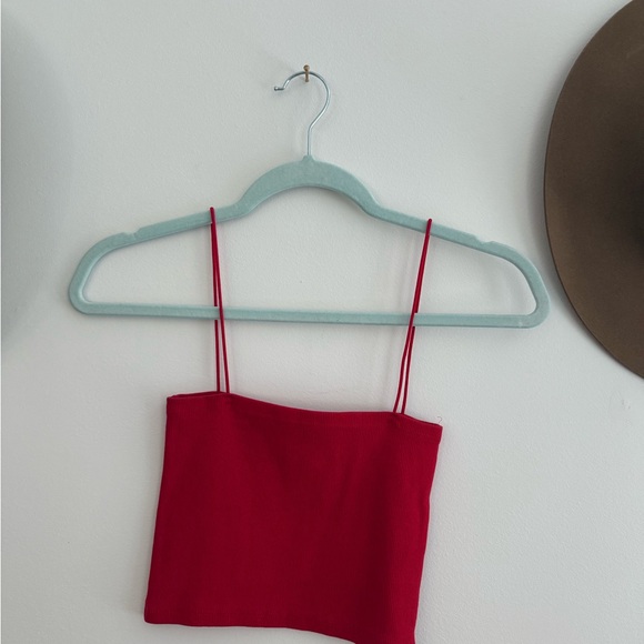 Zara Red Ribbed Cotton Crop Top - Picture 1 of 3